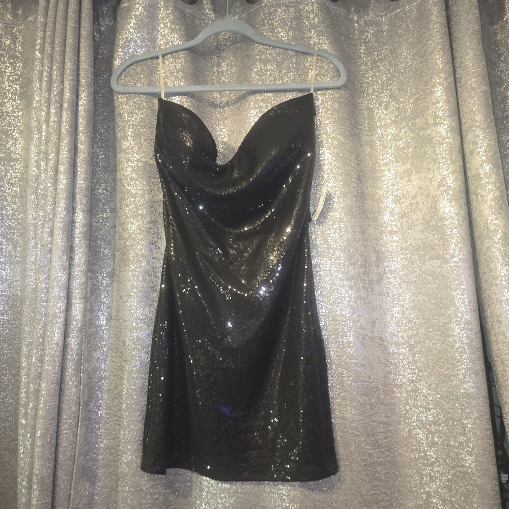 NWT Foreign Exchange Black Sequin Mini Dress Size L